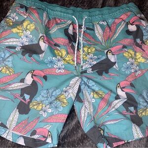 Original Use Mens Lined Swim Trunks in Floral Toucan